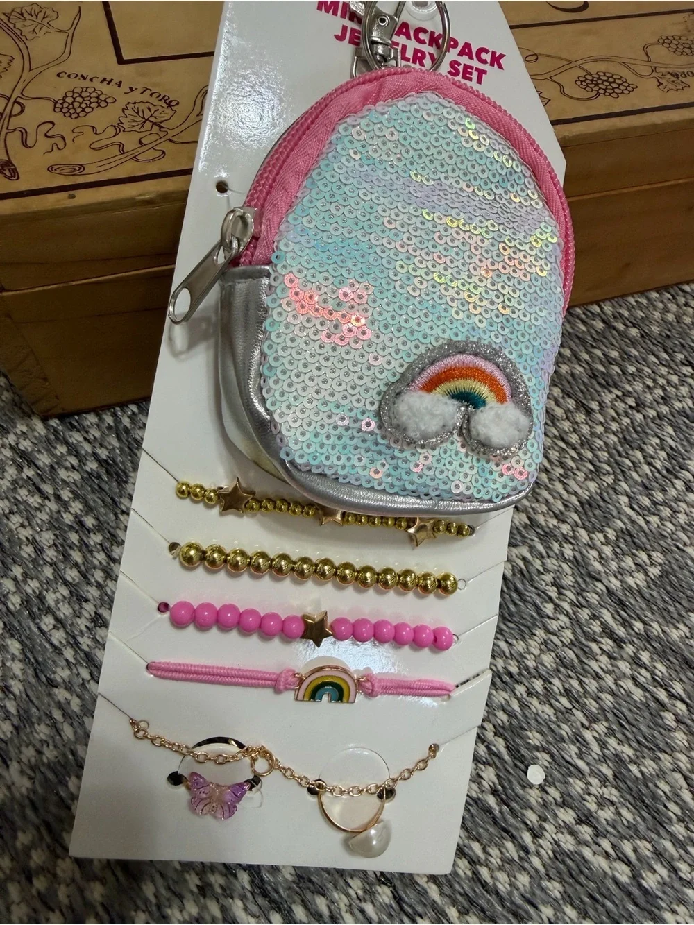 New Girls Mini Sequin Backpack & Jewelry 8 Piece Gift Set Bracelets & Rings